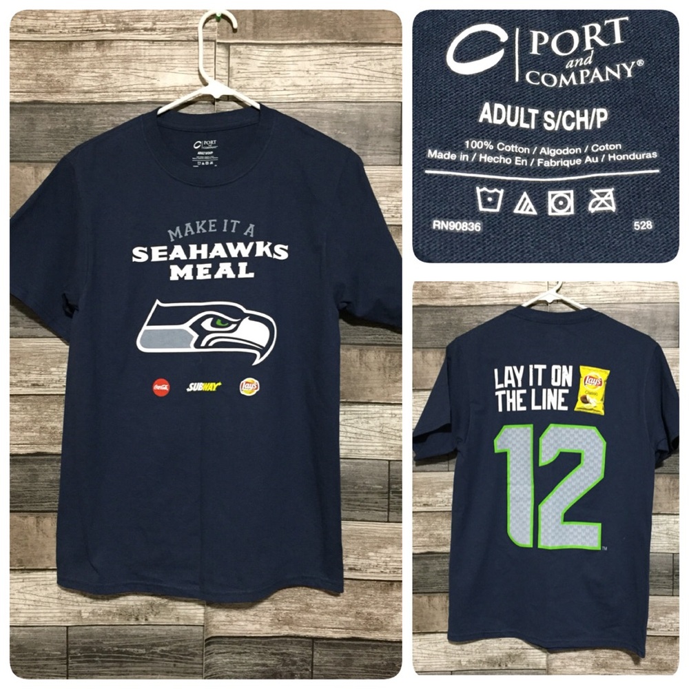 Port Company Seattle Seahawks NFL T Shirt Men’s S Blue Subway Lay’s Chips
